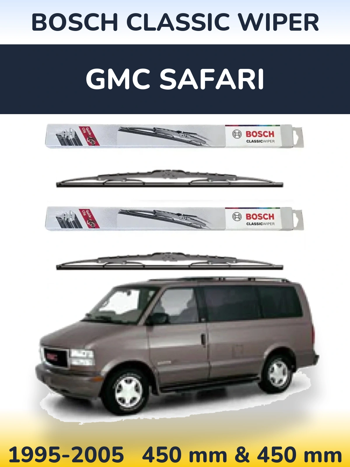 Front wiper blade set BOSCH Classic Wiper 450 & 450 mm for GMC Safari 1995-2005