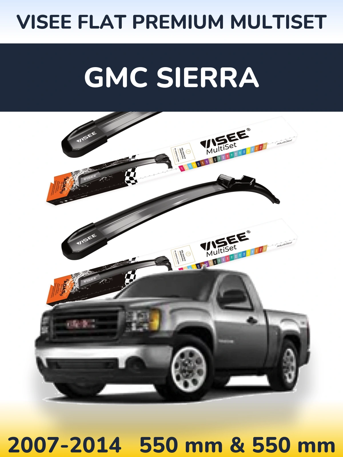Комплект передніх щіток VISEE FLAT PREMIUM MultiSet 550 & 550 мм для GMC Sierra 2007-2014