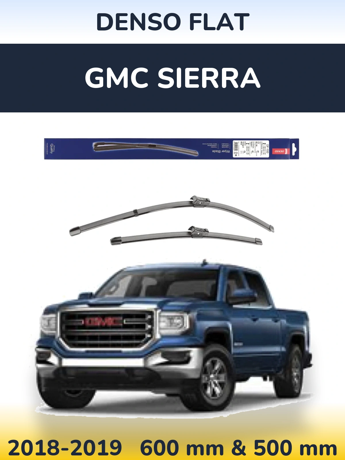 Front wiper blade set Denso Flat 600 & 500 mm for GMC Sierra 2018-2019