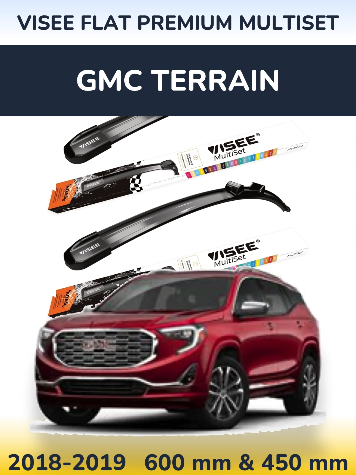 Комплект передних дворников VISEE FLAT PREMIUM MultiSet 600 & 450 мм для GMC Terrain 2018-2019