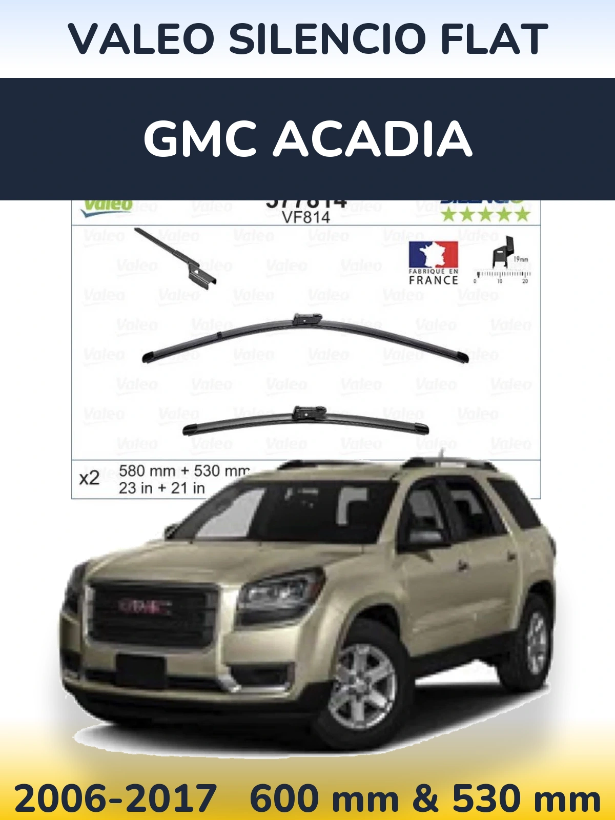 Комплект передних дворников Valeo Silencio Flat 580 & 530 мм для GMC Acadia 2006-2017