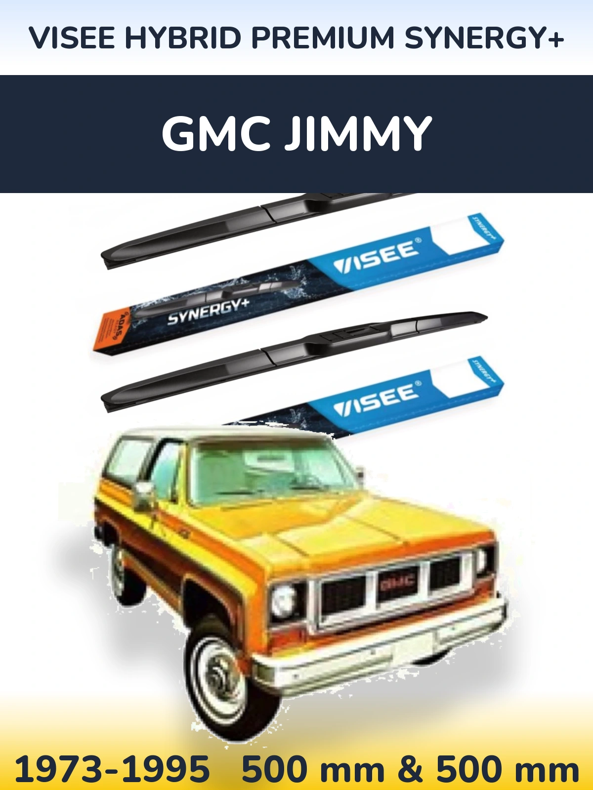 Front wiper blade set VISEE HYBRID PREMIUM SYNERGY+ 500 & 500 mm for GMC Jimmy 1973-1995