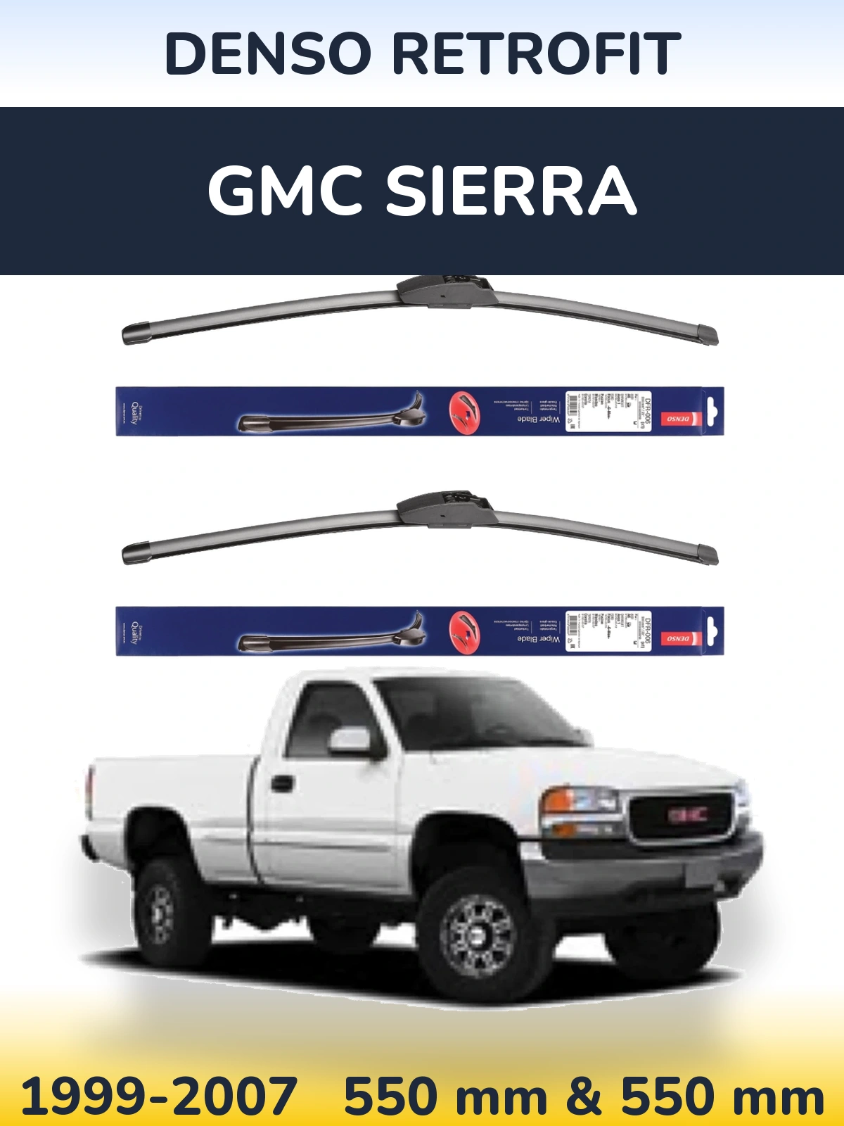 Front wiper blade set Denso Retrofit 550 & 550 mm for GMC Sierra 1999-2007