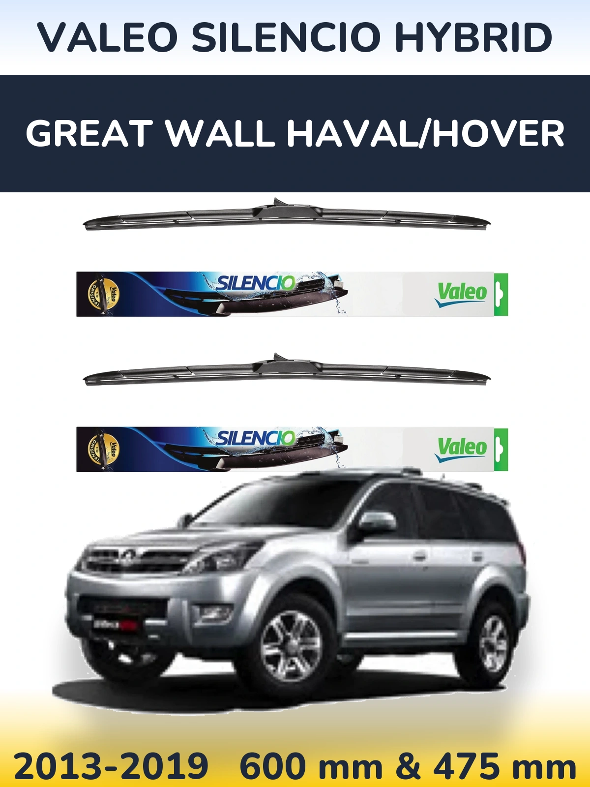 Комплект передних дворников Valeo Silencio Hybrid 600 & 475 мм для Great Wall Haval/Hover 2013-2019