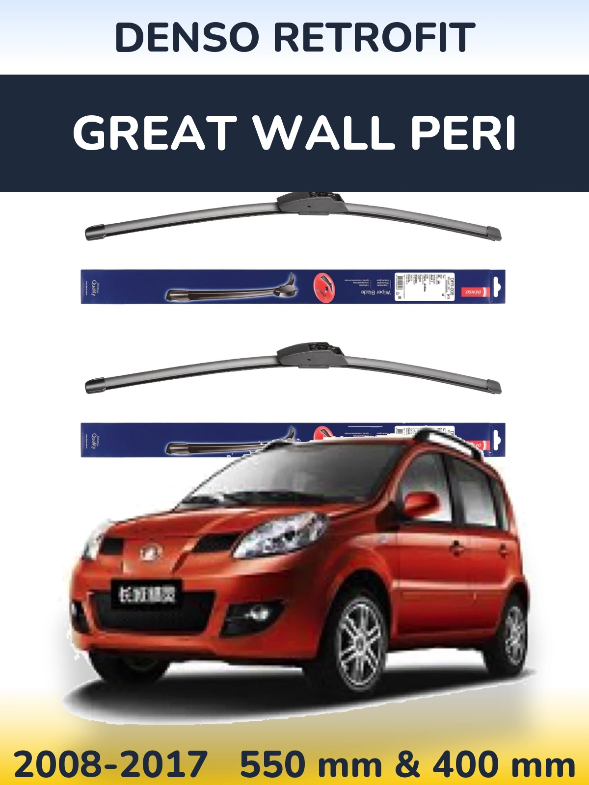 Front wiper blade set Denso Retrofit 550 & 400 mm for Great Wall Peri 2008-2017