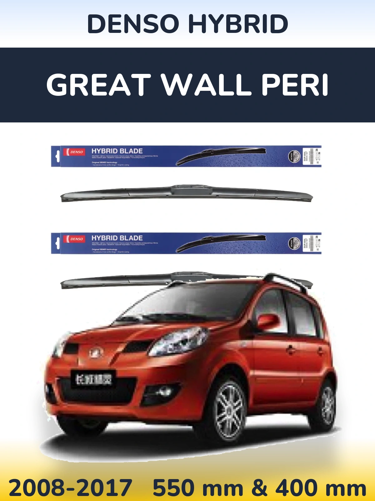Front wiper blade set Denso Hybrid 550 & 400 mm for Great Wall Peri 2008-2017