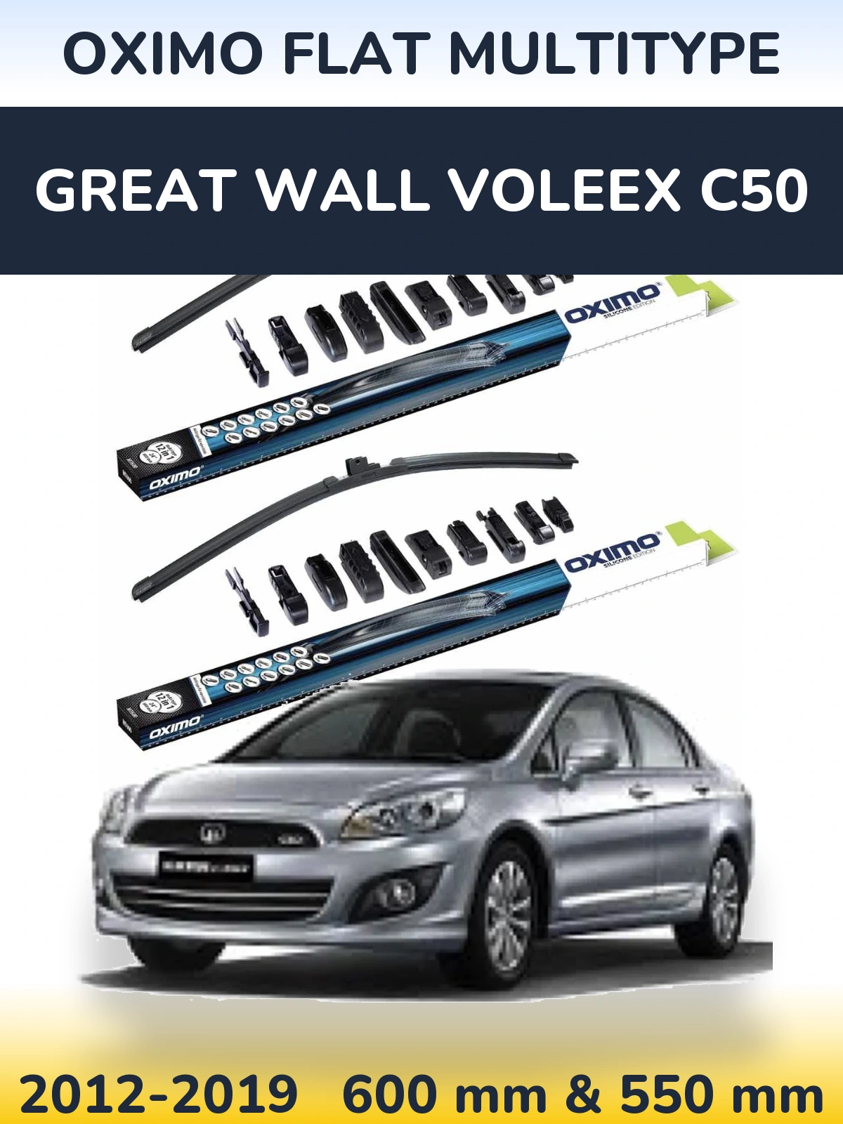 Front wiper blade set Oximo Flat MultiTipoe 600 & 550 mm for Great Wall Voleex C50 2012-2019