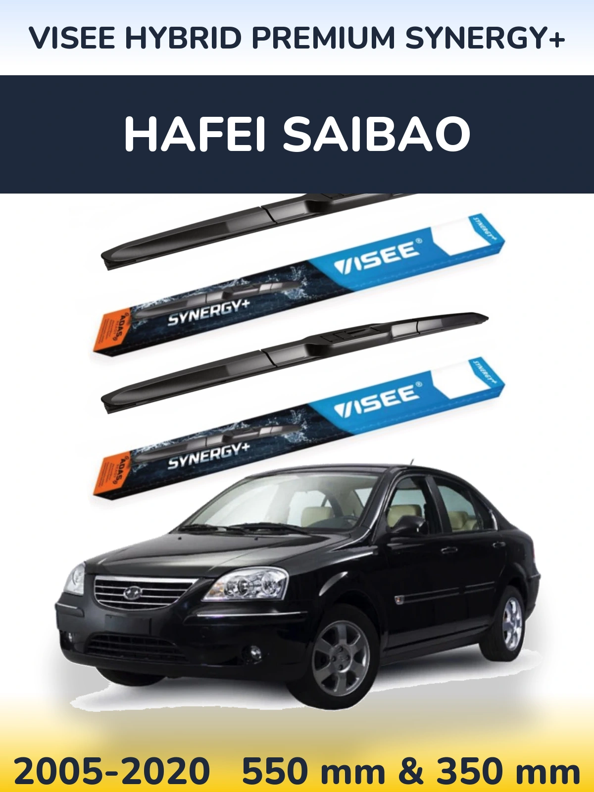 Front wiper blade set VISEE HYBRID PREMIUM SYNERGY+ 550 & 350 mm for Hafei Saibao 2005-2020