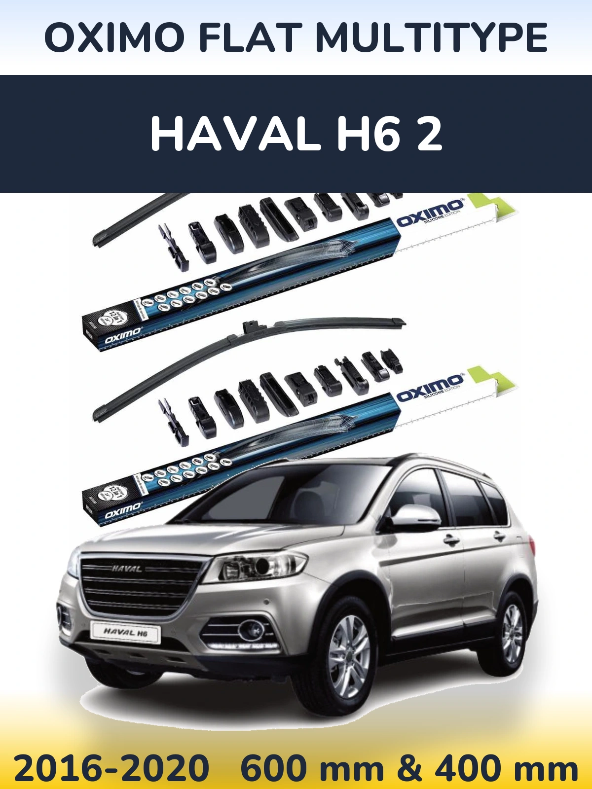 Front wiper blade set Oximo Flat MultiTipoe 600 & 400 mm for Haval H6 2 2016-2020