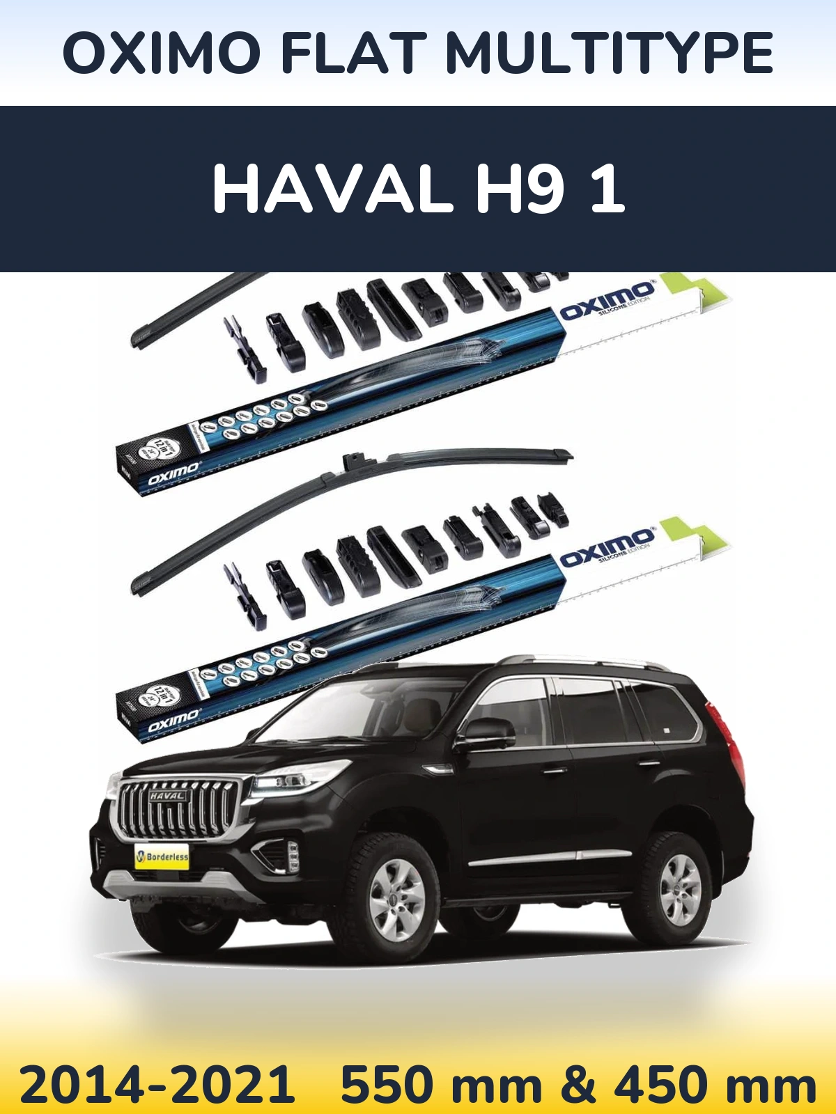 Front wiper blade set Oximo Flat MultiTipoe 550 & 450 mm for Haval H9 1 2014-2021