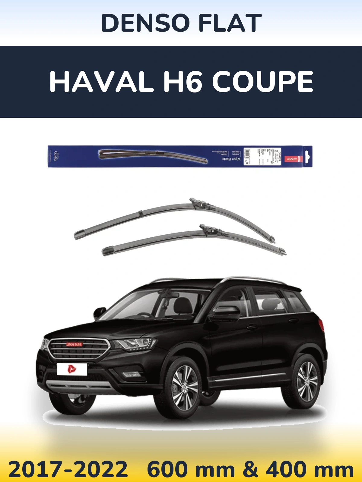 Front wiper blade set Denso Flat 600 & 400 mm for Haval H6 coupe 2017-2022