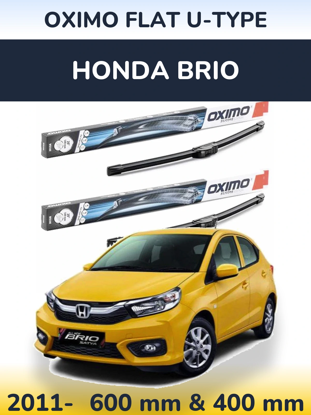 Front wiper blade set Oximo Flat U-type 600 & 400 mm for Honda Brio 2011-2026
