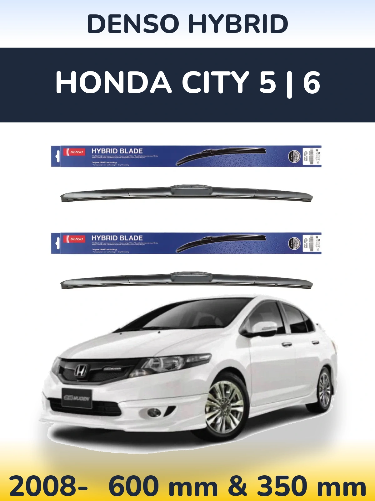 Комплект передніх щіток Denso Hybrid 600 & 350 мм для Honda City 5 | 6 2008-2026