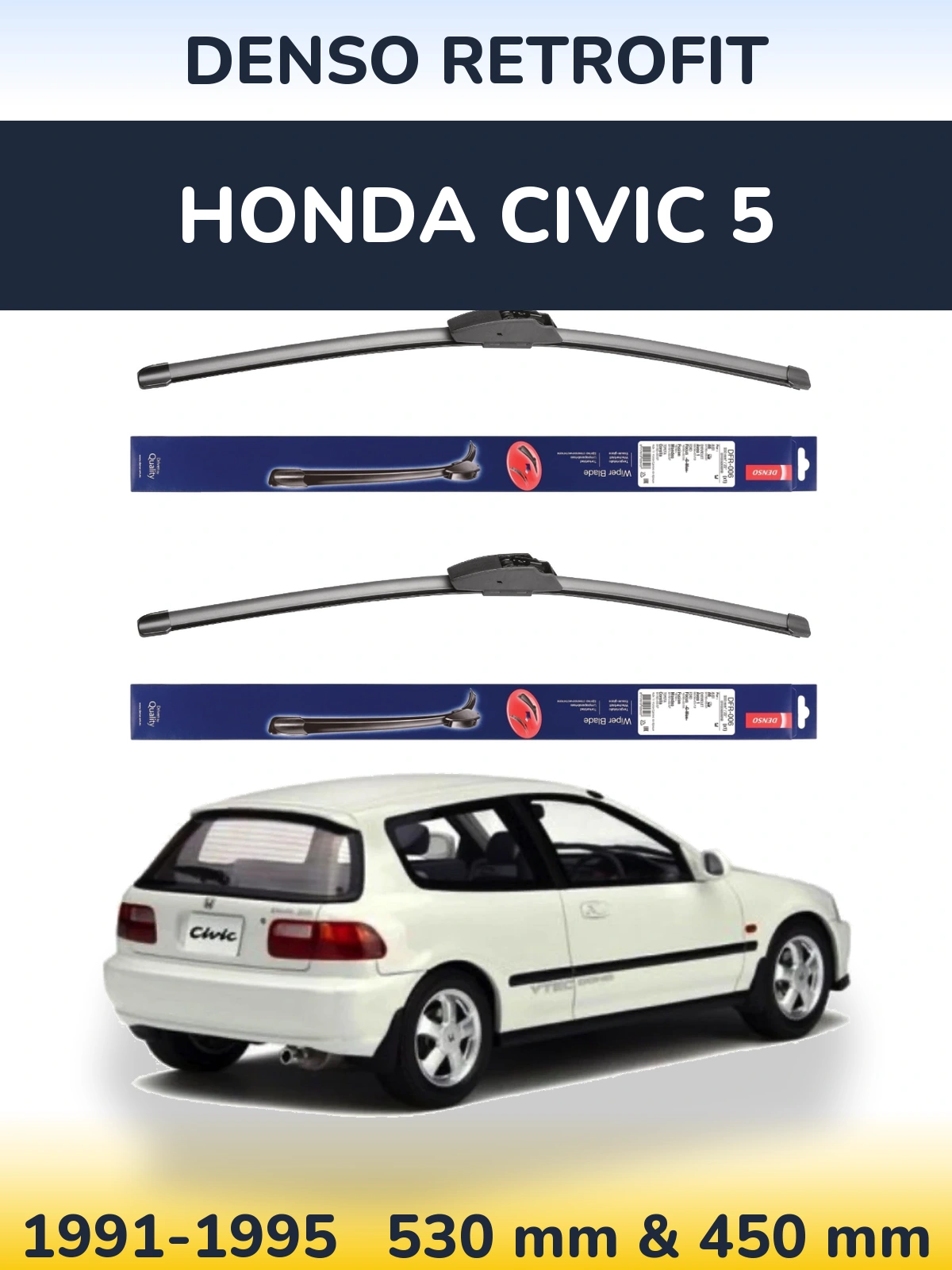 Комплект передніх щіток Denso Retrofit 530 & 450 мм для Honda Civic 5 1991-1995