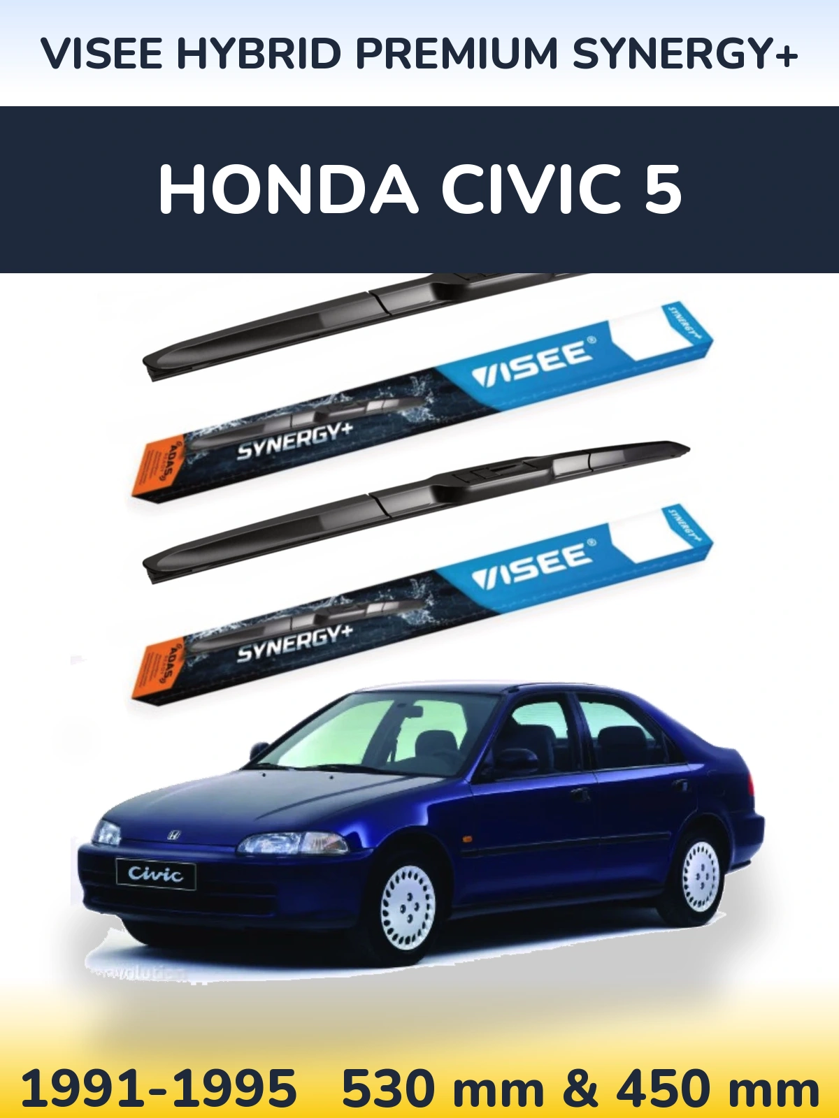 Front wiper blade set VISEE HYBRID PREMIUM SYNERGY+ 530 & 450 mm for Honda Civic 5 1991-1995