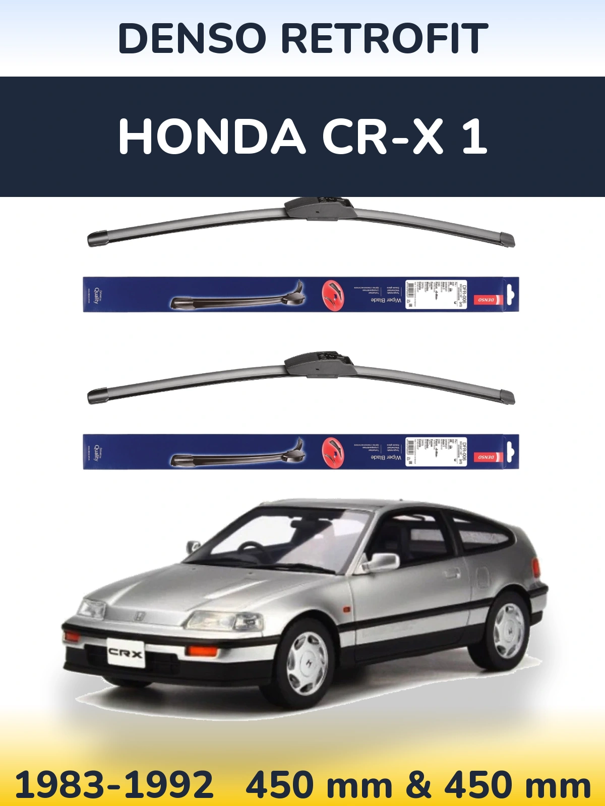 Front wiper blade set Denso Retrofit 450 & 450 mm for Honda CR-X 1 1983-1992