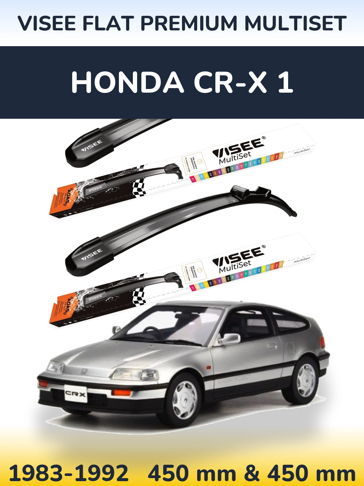 Комплект передних дворников VISEE FLAT PREMIUM MultiSet 450 & 450 мм для Honda CR-X 1 1983-1992