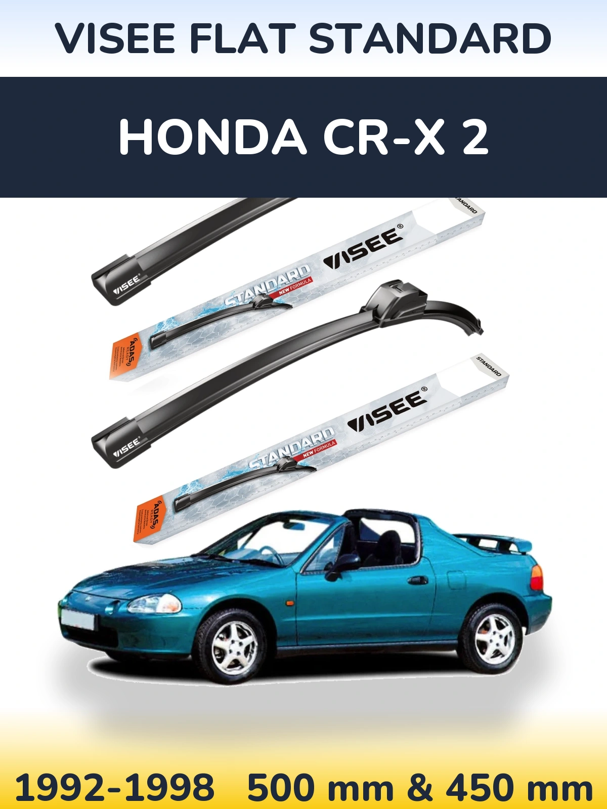 Комплект передних дворников VISEE FLAT STANDARD 500 & 450 мм для Honda CR-X 2 1992-1998