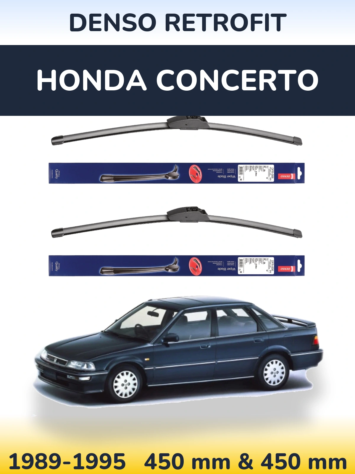 Front wiper blade set Denso Retrofit 450 & 450 mm for Honda Concerto 1989-1995