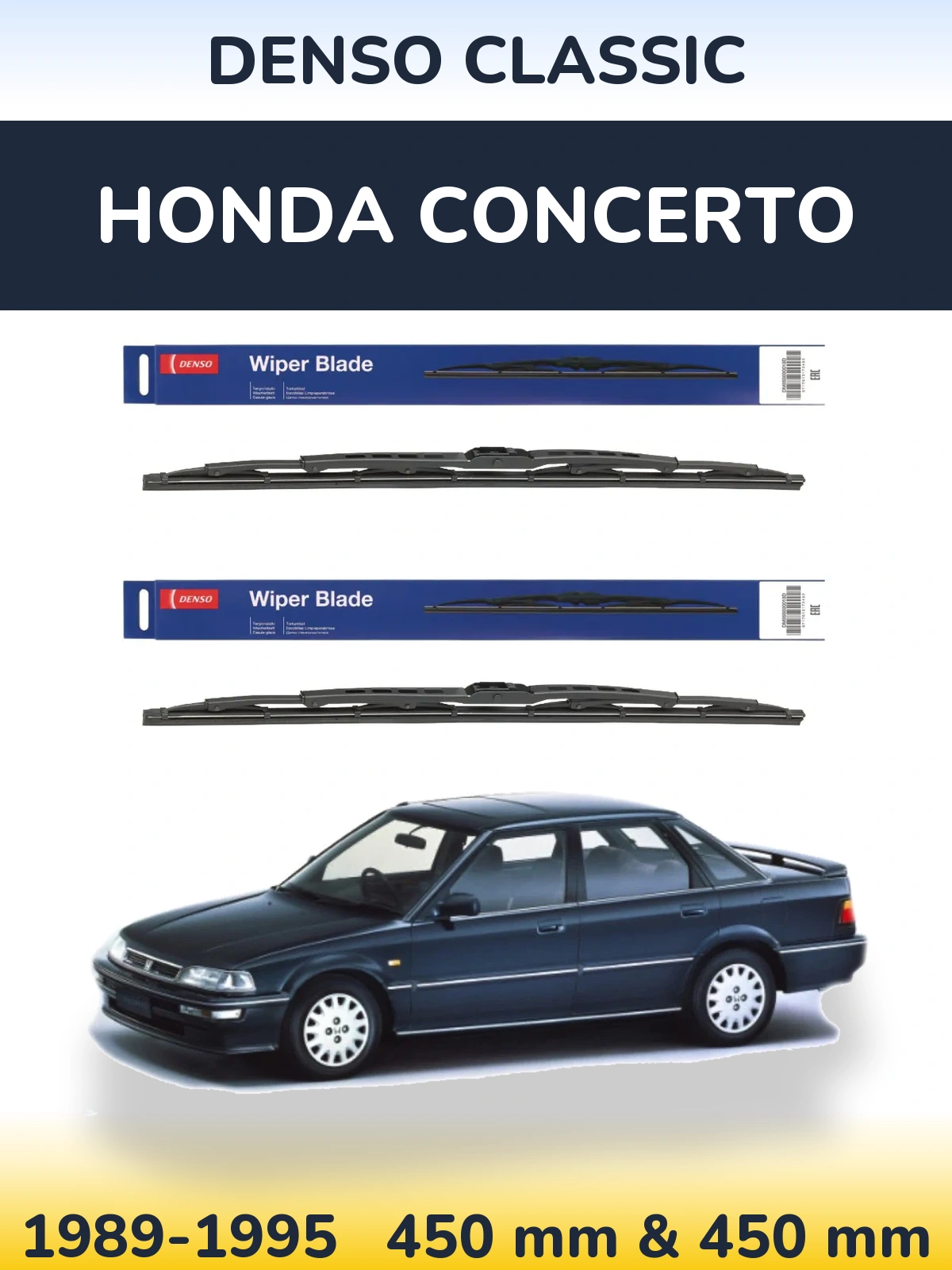 Front wiper blade set Denso Classic 450 & 450 mm for Honda Concerto 1989-1995