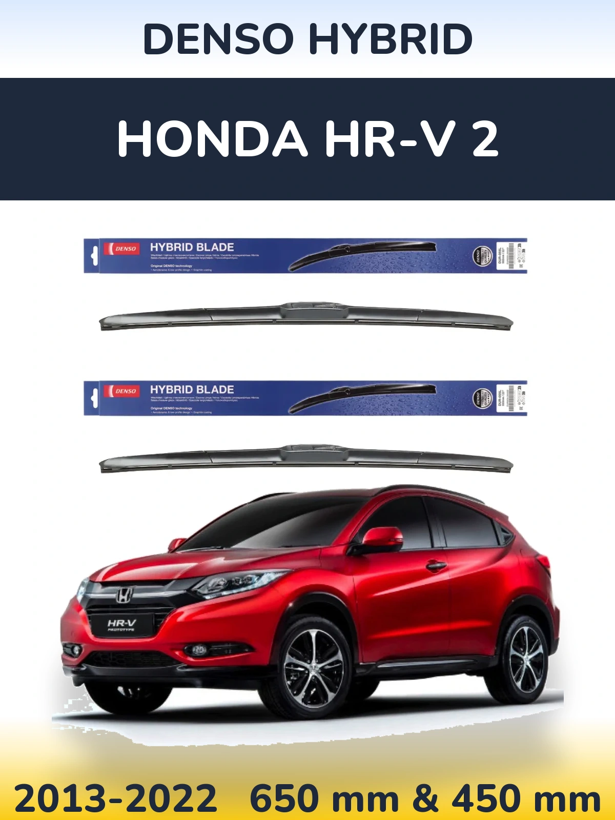 Front wiper blade set Denso Hybrid 650 & 450 mm for Honda HR-V 2 2013-2022