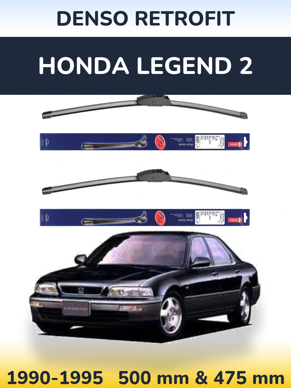 Front wiper blade set Denso Retrofit 500 & 475 mm for Honda Legend 2 1990-1995