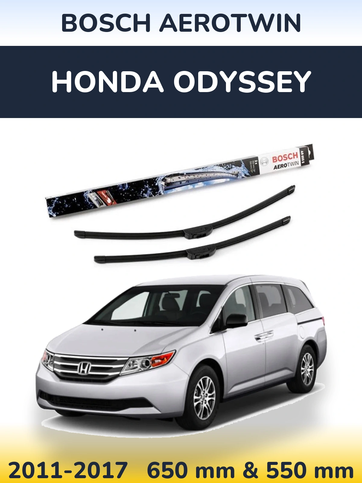 Front wiper blade set BOSCH AeroTwin 650 & 550 mm for Honda Odyssey 2011-2017