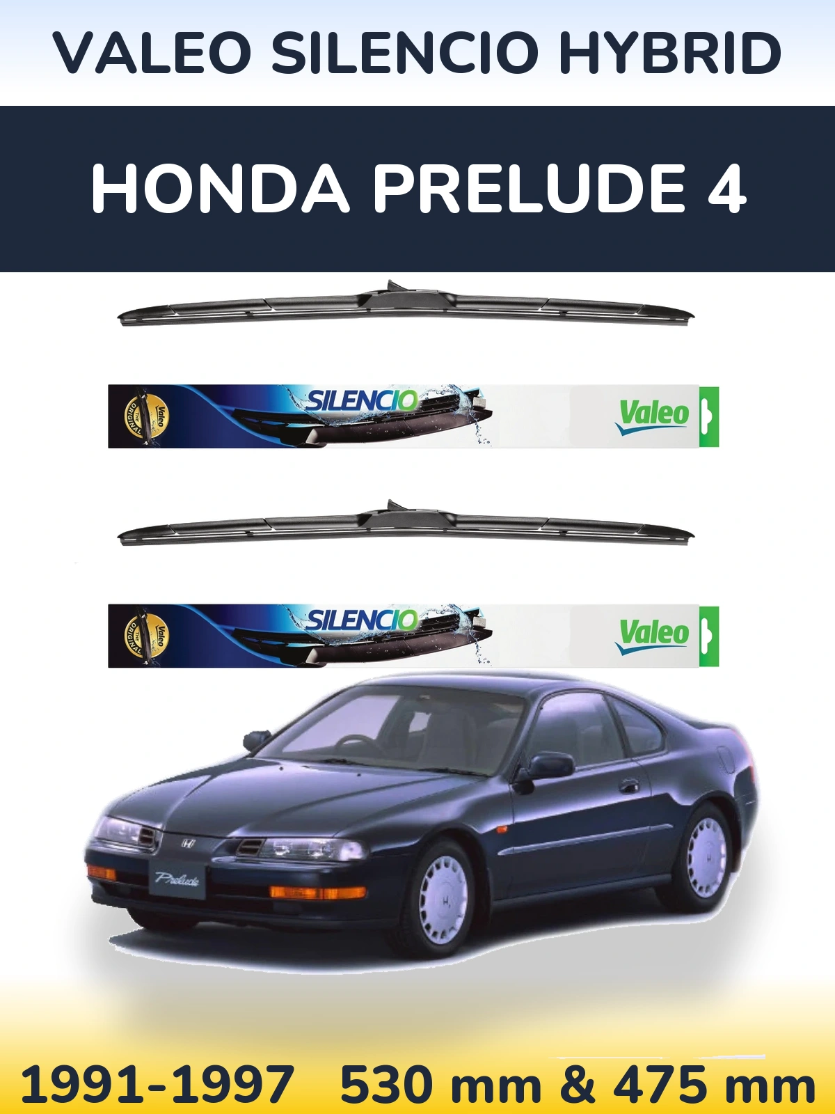 Комплект передних дворников Valeo Silencio Hybrid 530 & 475 мм для Honda Prelude 4 1991-1997