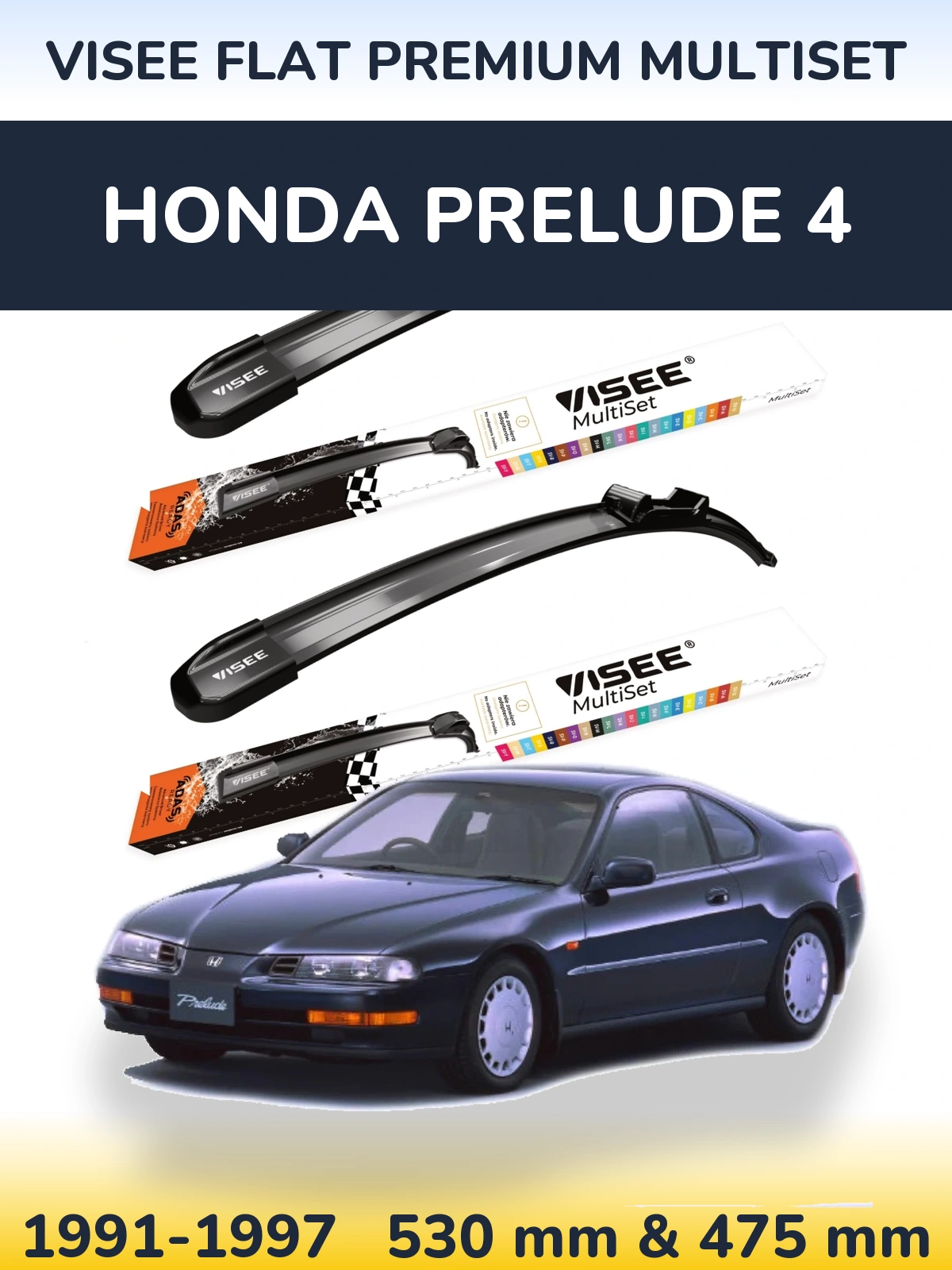Front wiper blade set VISEE FLAT PREMIUM MultiSet 530 & 475 mm for Honda Prelude 4 1991-1997