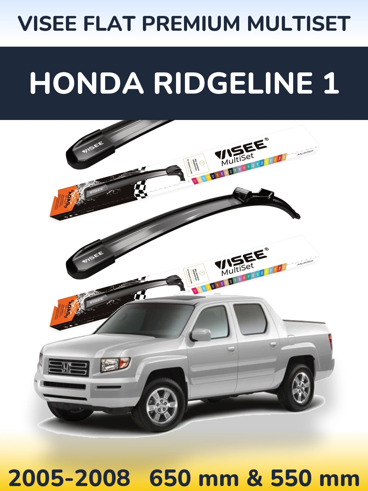 Front wiper blade set VISEE FLAT PREMIUM MultiSet 650 & 550 mm for Honda Ridgeline 1 2005-2008