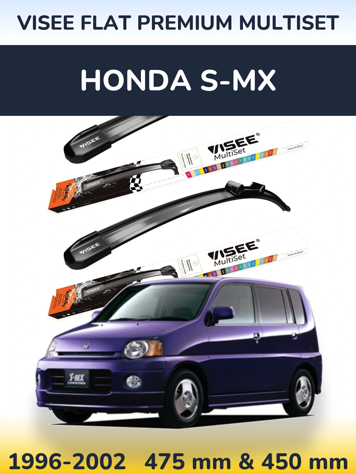 Front wiper blade set VISEE FLAT PREMIUM MultiSet 475 & 450 mm for Honda S-MX 1996-2002