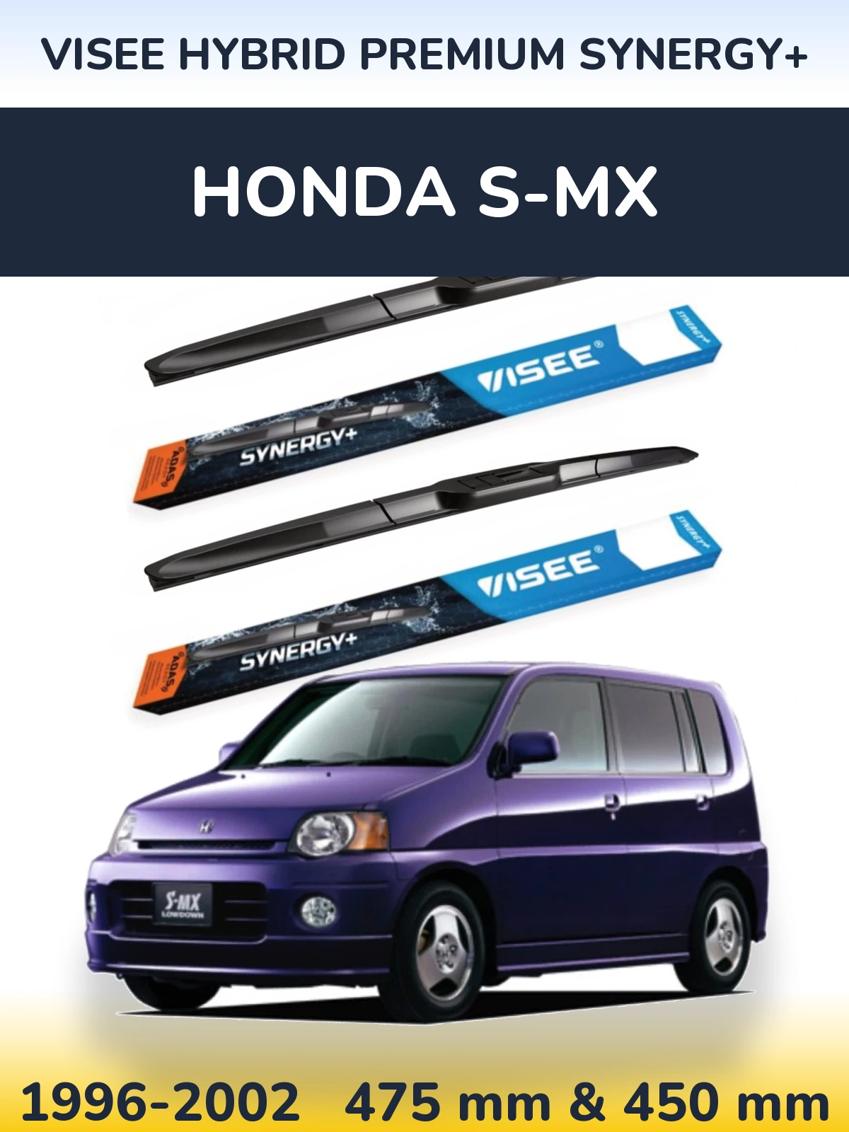 Front wiper blade set VISEE HYBRID PREMIUM SYNERGY+ 475 & 450 mm for Honda S-MX 1996-2002