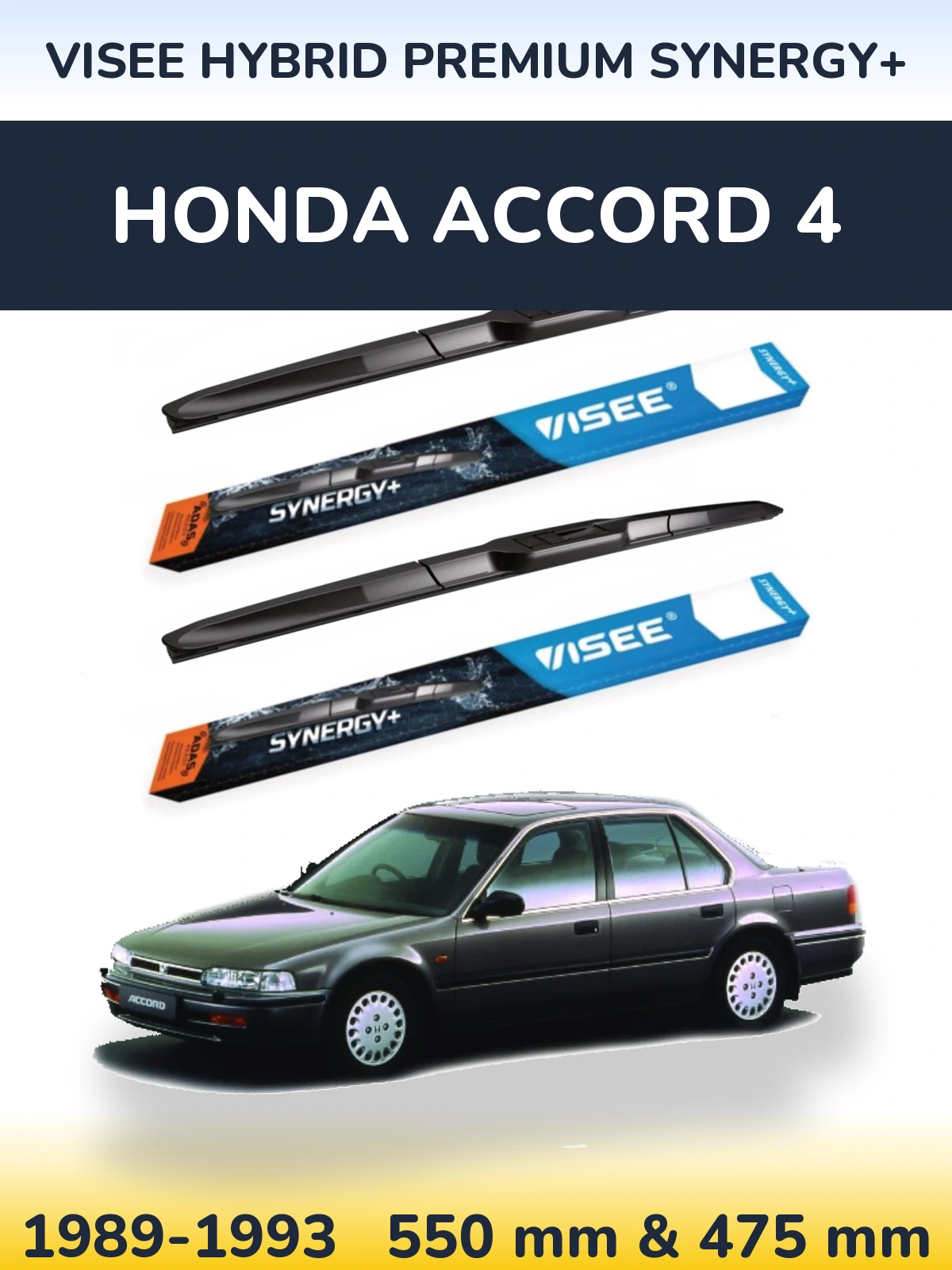 Front wiper blade set VISEE HYBRID PREMIUM SYNERGY+ 550 & 475 mm for Honda Accord 4 1989-1993