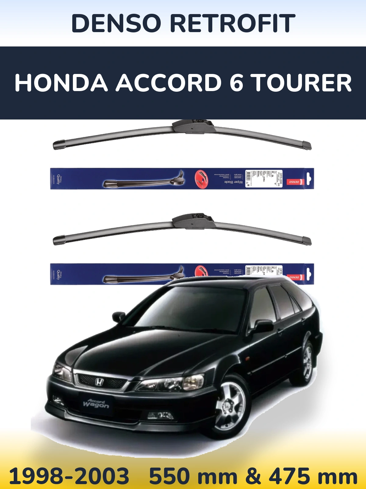Front wiper blade set Denso Retrofit 550 & 475 mm for Honda Accord 6 Tourer 1998-2003