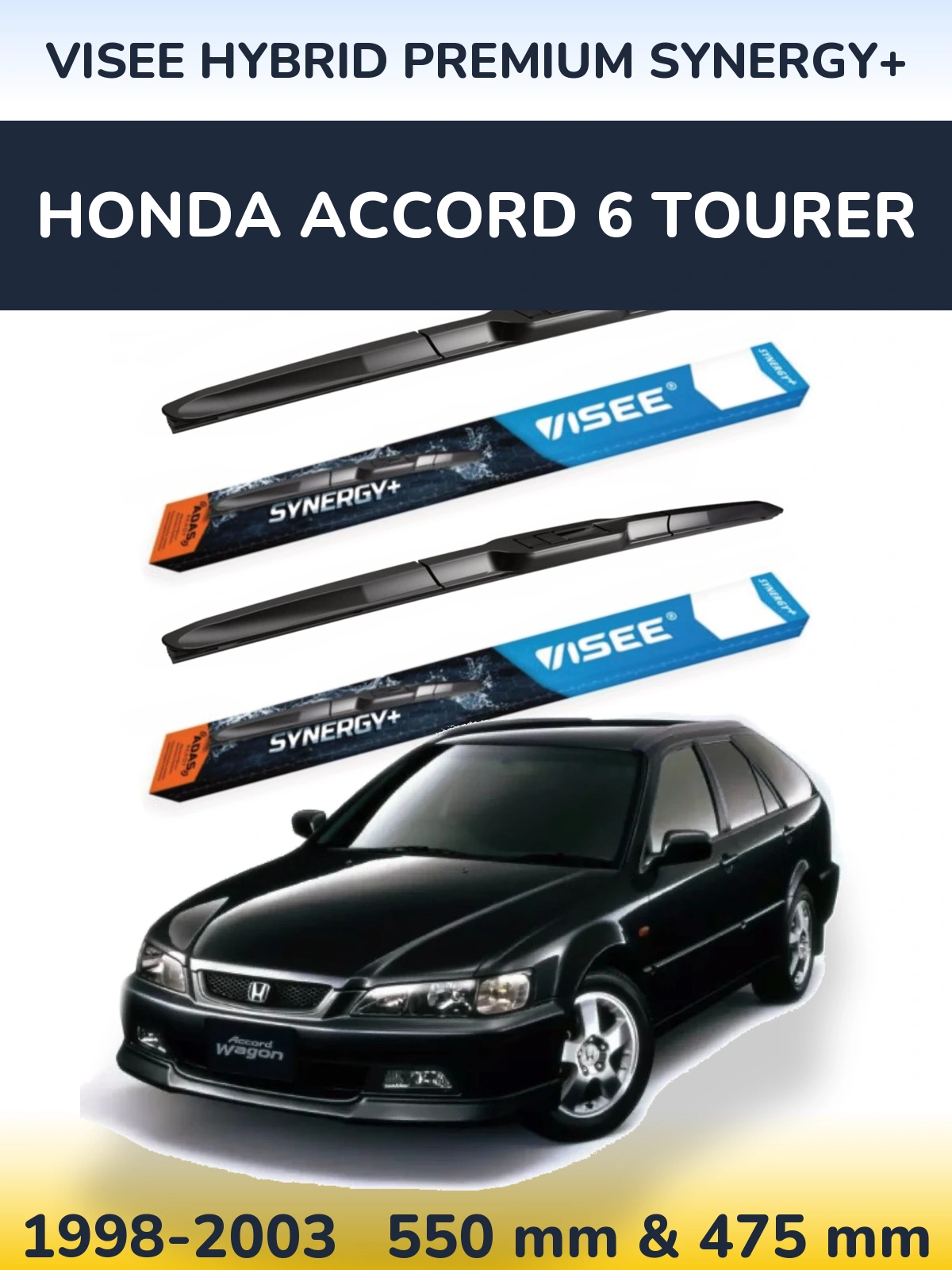 Front wiper blade set VISEE HYBRID PREMIUM SYNERGY+ 550 & 475 mm for Honda Accord 6 Tourer 1998-2003
