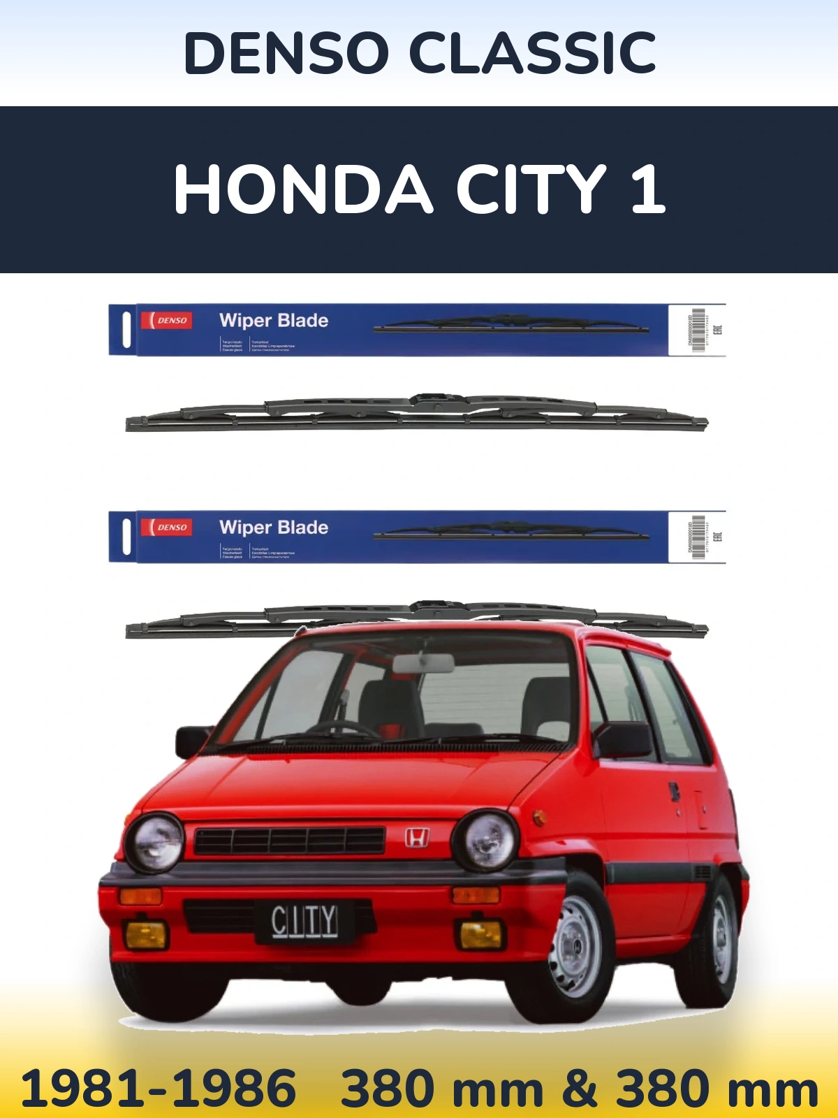 Front wiper blade set Denso Classic 380 & 380 mm for Honda City 1 1981-1986