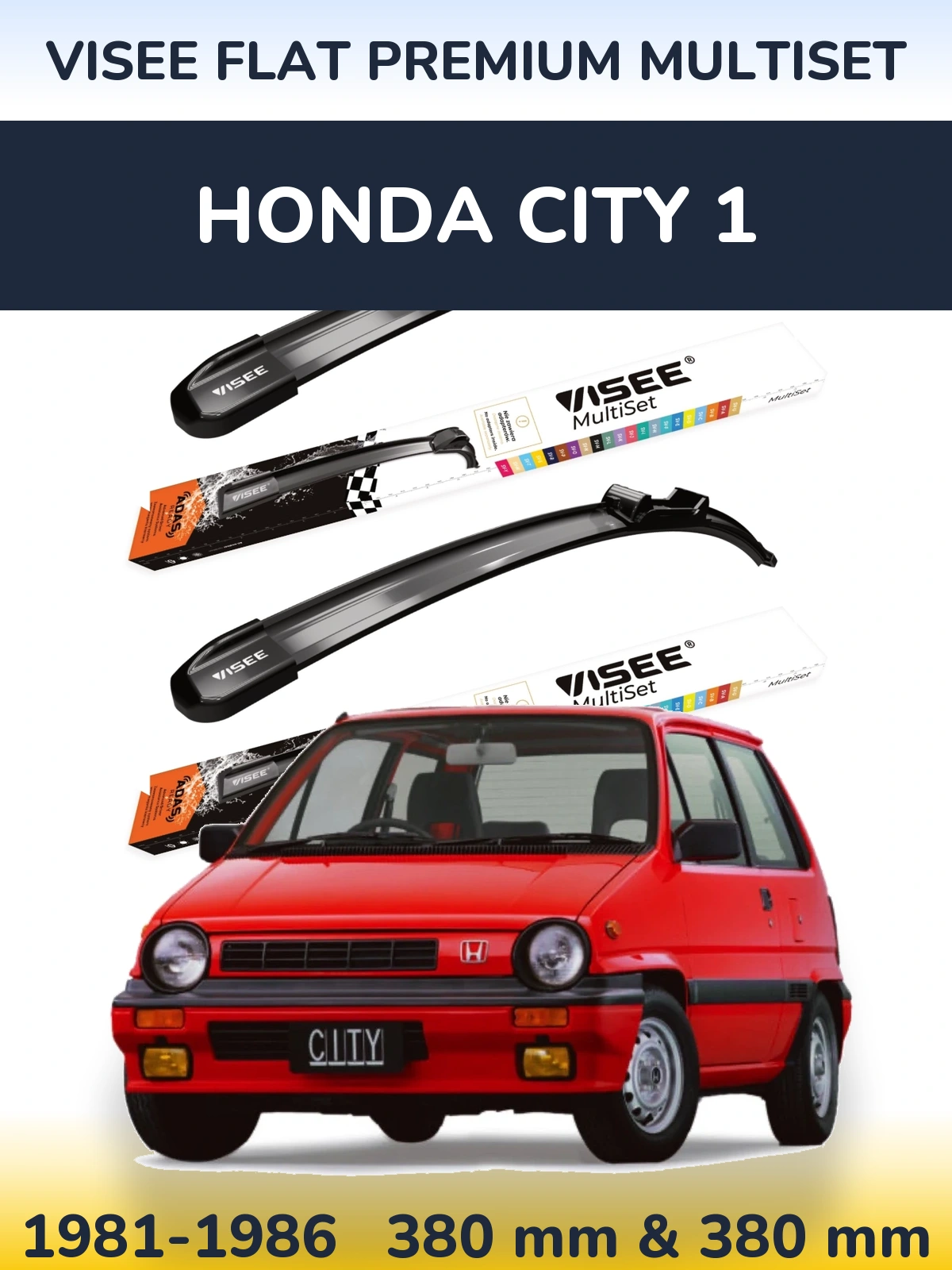 Front wiper blade set VISEE FLAT PREMIUM MultiSet 380 & 380 mm for Honda City 1 1981-1986