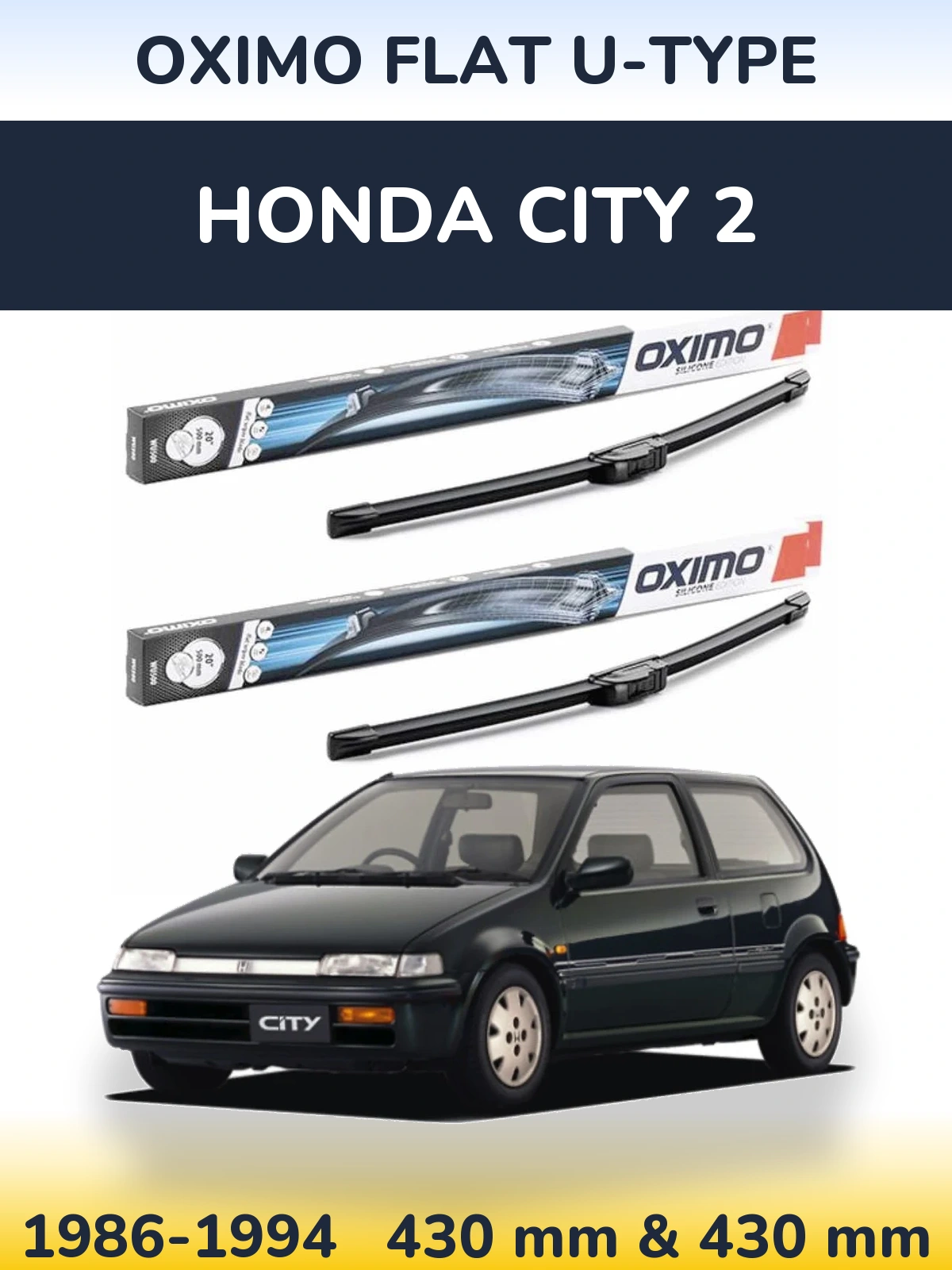 Комплект передних дворников Oximo Flat U-type 430 & 430 мм для Honda City 2 1986-1994