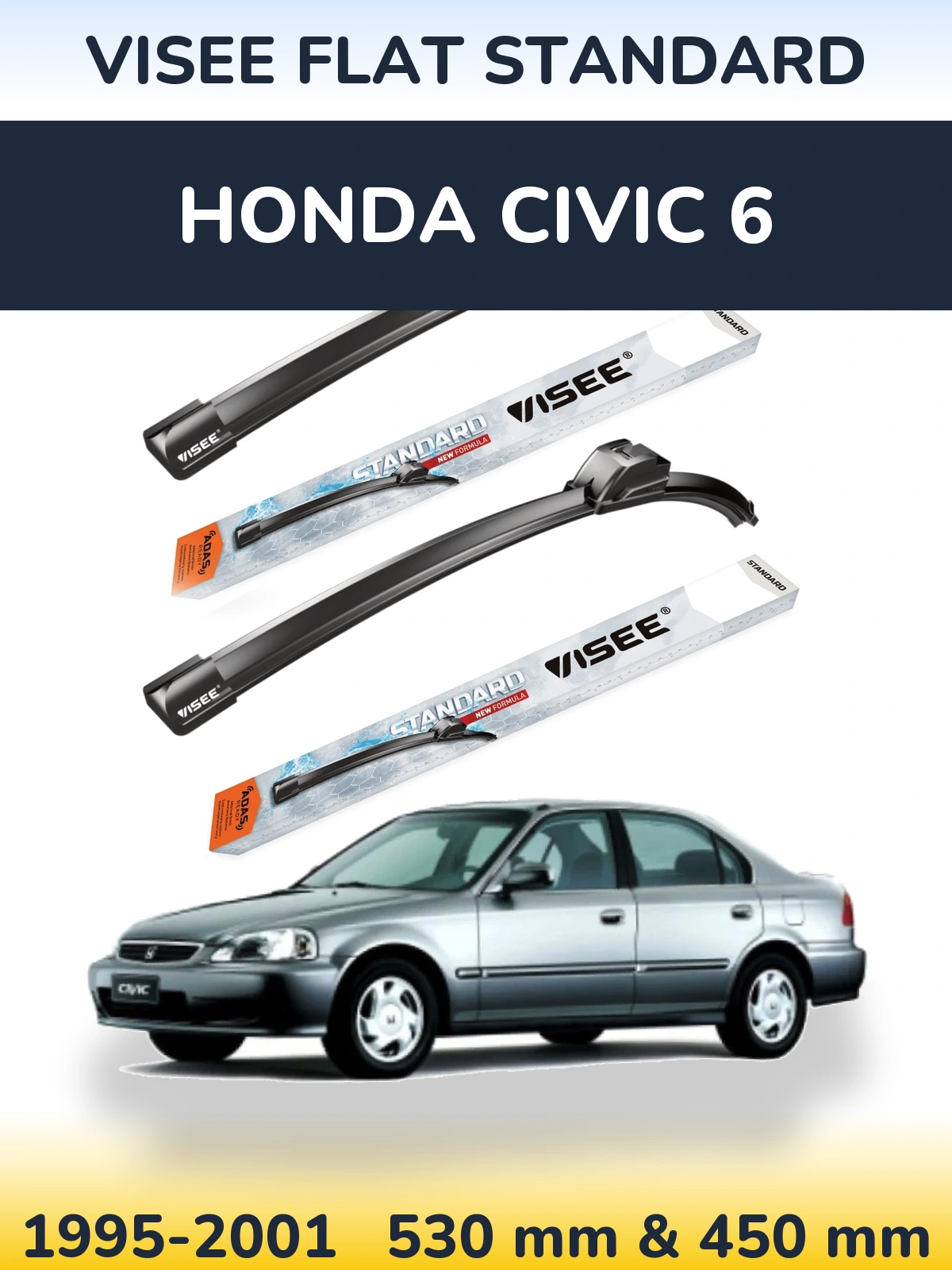 Front wiper blade set VISEE FLAT STANDARD 530 & 450 mm for Honda Civic 6 1995-2001