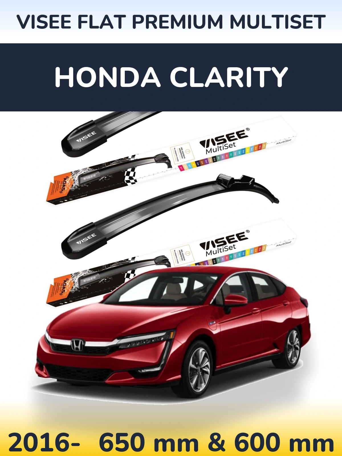 Front wiper blade set VISEE FLAT PREMIUM MultiSet 650 & 600 mm for Honda Clarity 2016-2026