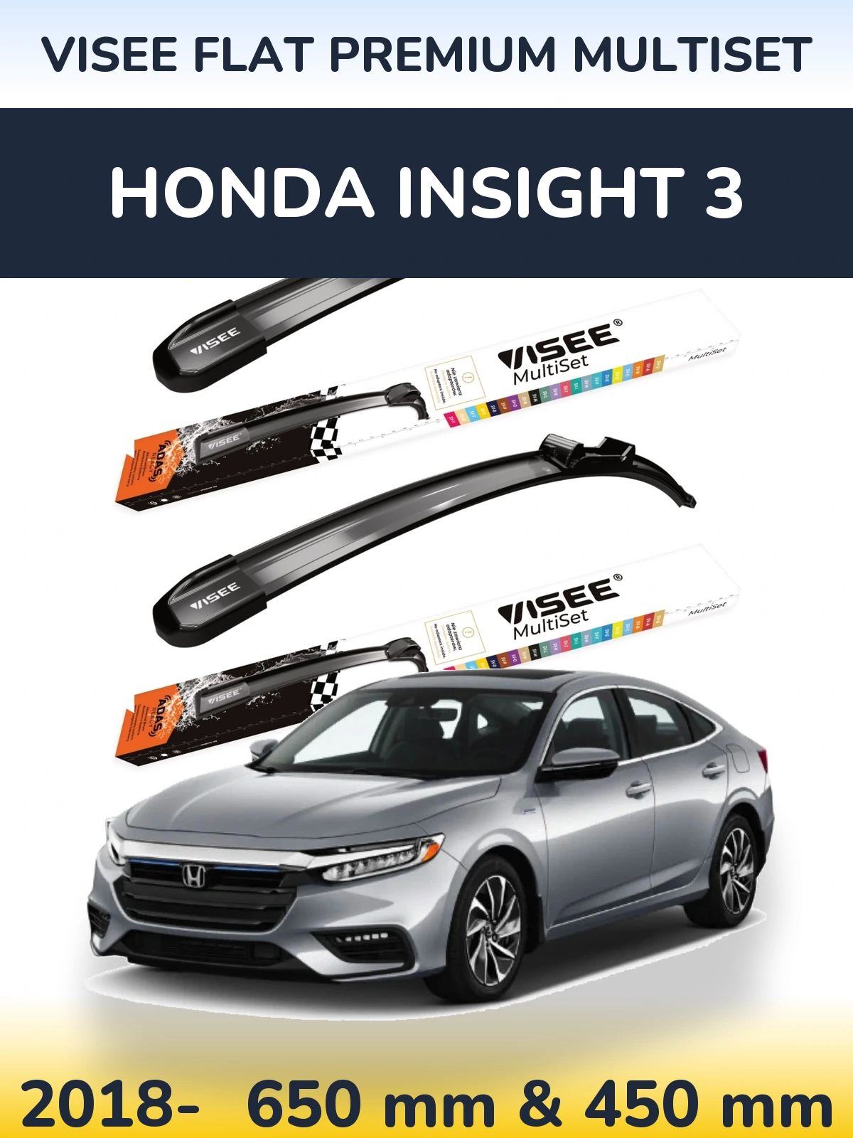 Комплект передніх щіток VISEE FLAT PREMIUM MultiSet 650 & 450 мм для Honda Insight 3 2018-2026