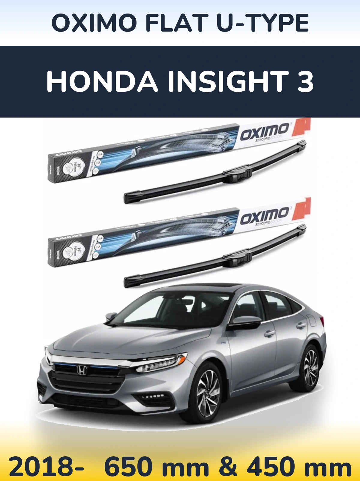 Комплект передних дворников Oximo Flat U-type 650 & 450 мм для Honda Insight 3 2018-2026