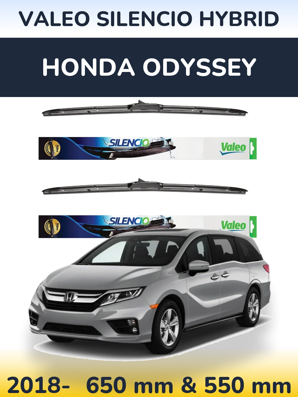 Front wiper blade set Valeo Silencio Hybrid 650 & 550 mm for Honda Odyssey 2018-2026