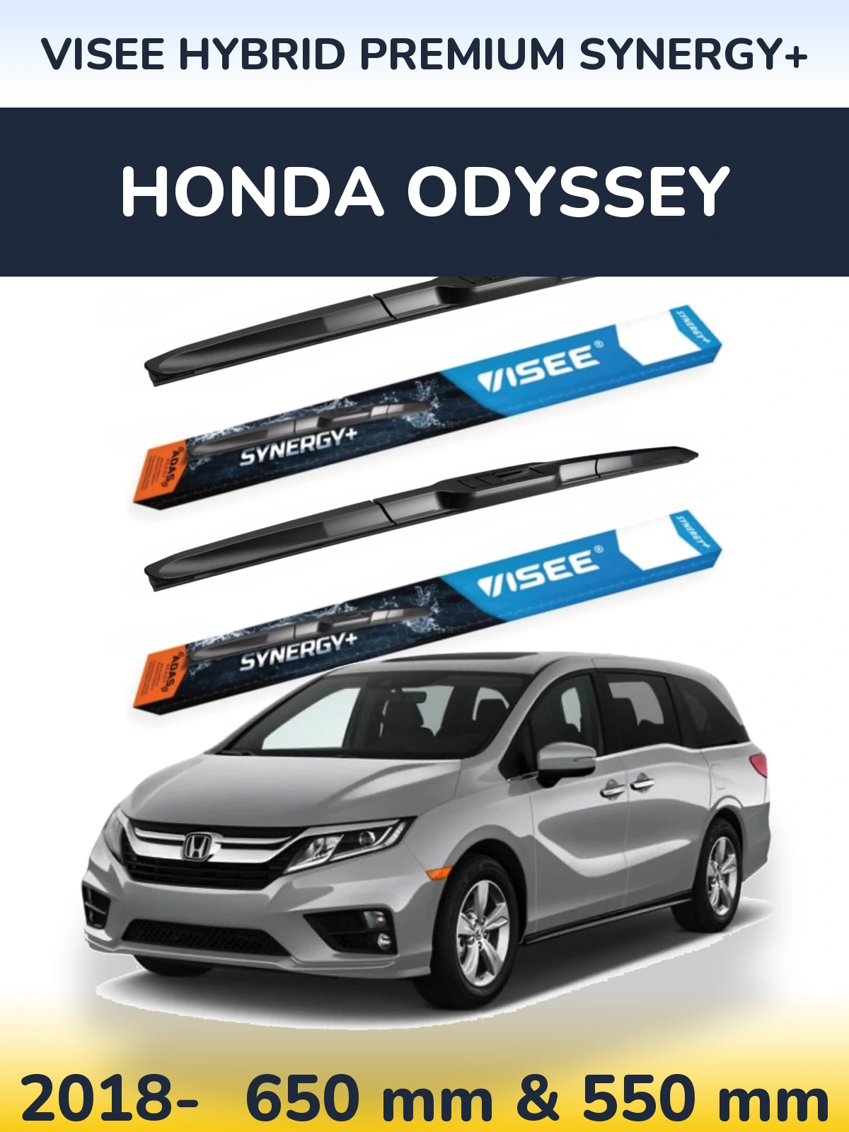 Комплект передніх щіток VISEE HYBRID PREMIUM SYNERGY+ 650 & 550 мм для Honda Odyssey 2018-2026