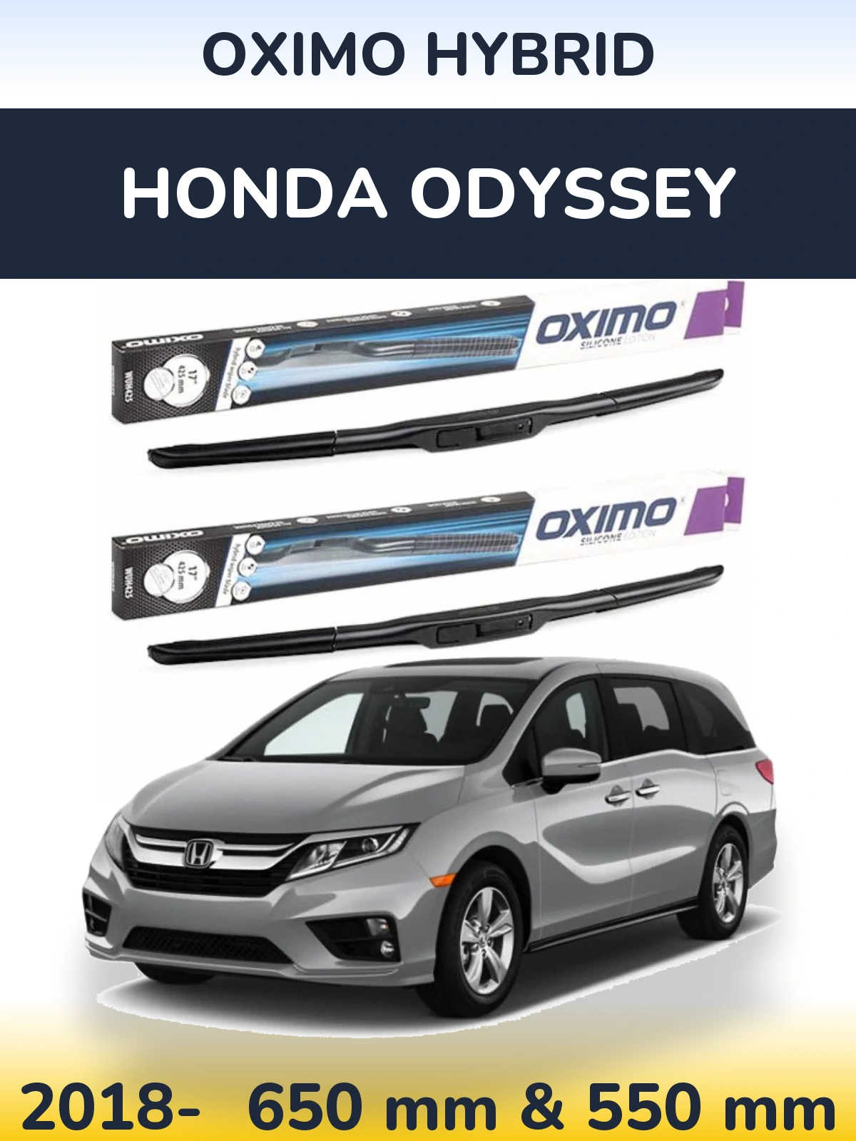 Front wiper blade set Oximo Hybrid 650 & 550 mm for Honda Odyssey 2018-2026