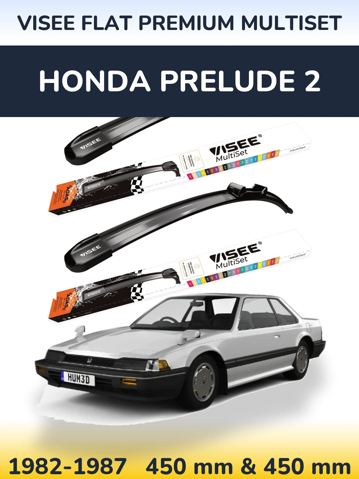 Front wiper blade set VISEE FLAT PREMIUM MultiSet 450 & 450 mm for Honda Prelude 2 1982-1987