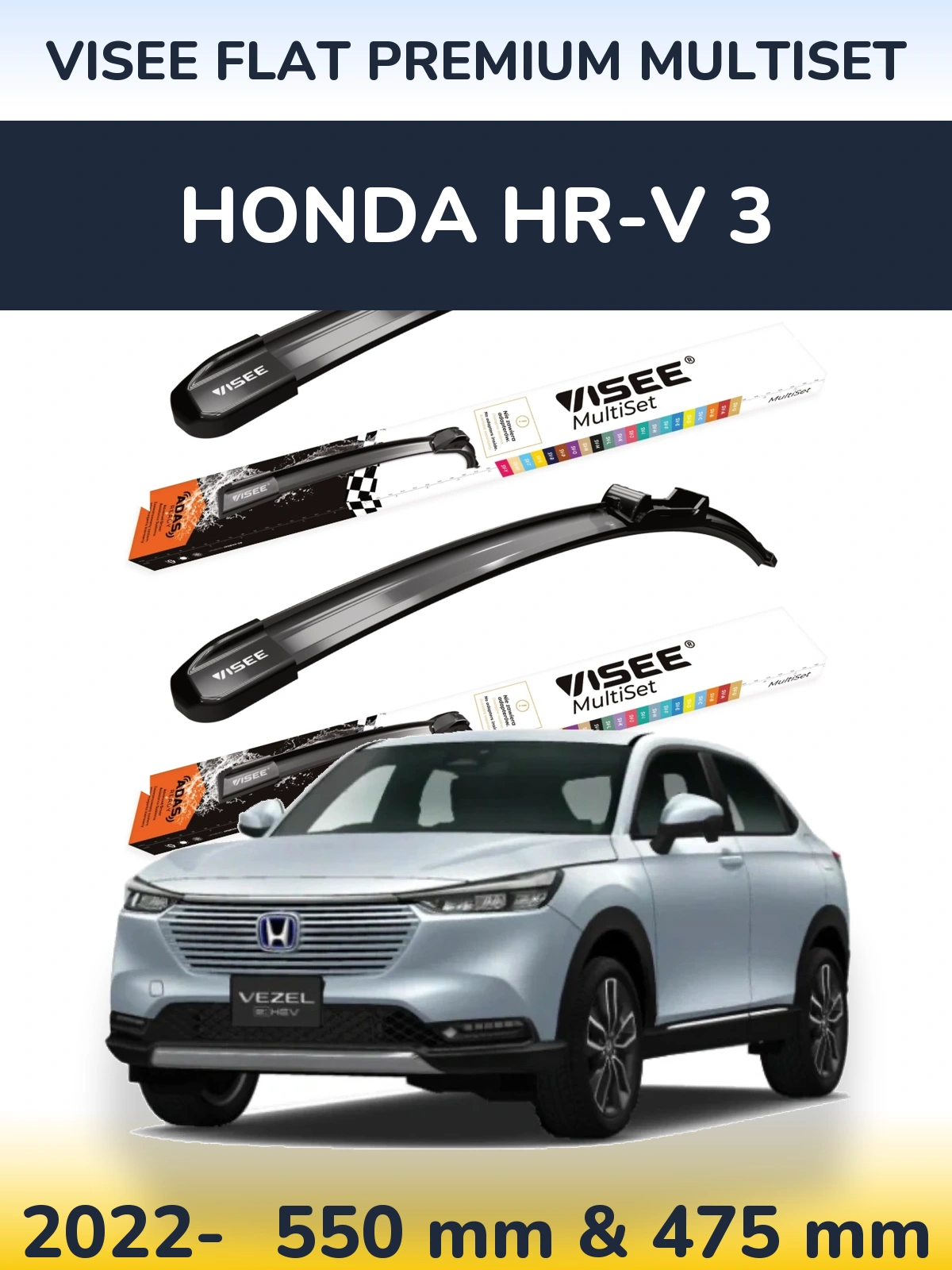 Front wiper blade set VISEE FLAT PREMIUM MultiSet 550 & 475 mm for Honda HR-V 3 2022-2026