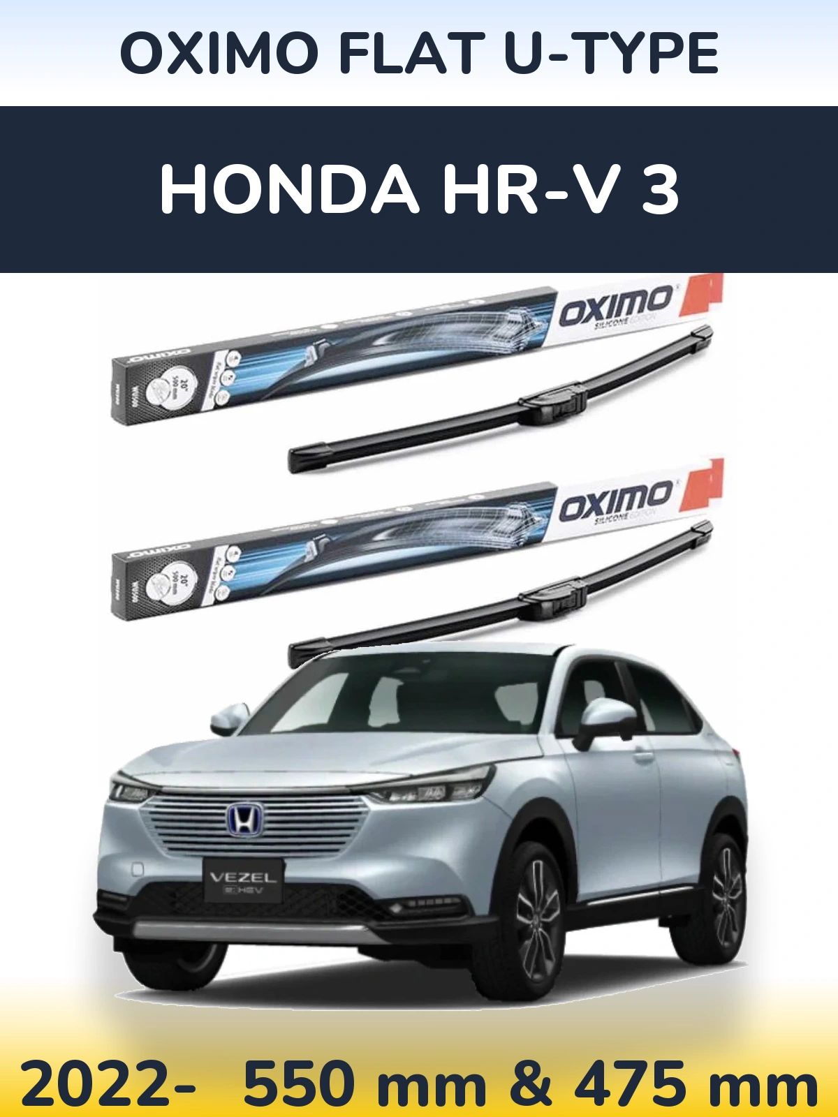 Front wiper blade set Oximo Flat U-type 550 & 475 mm for Honda HR-V 3 2022-2026