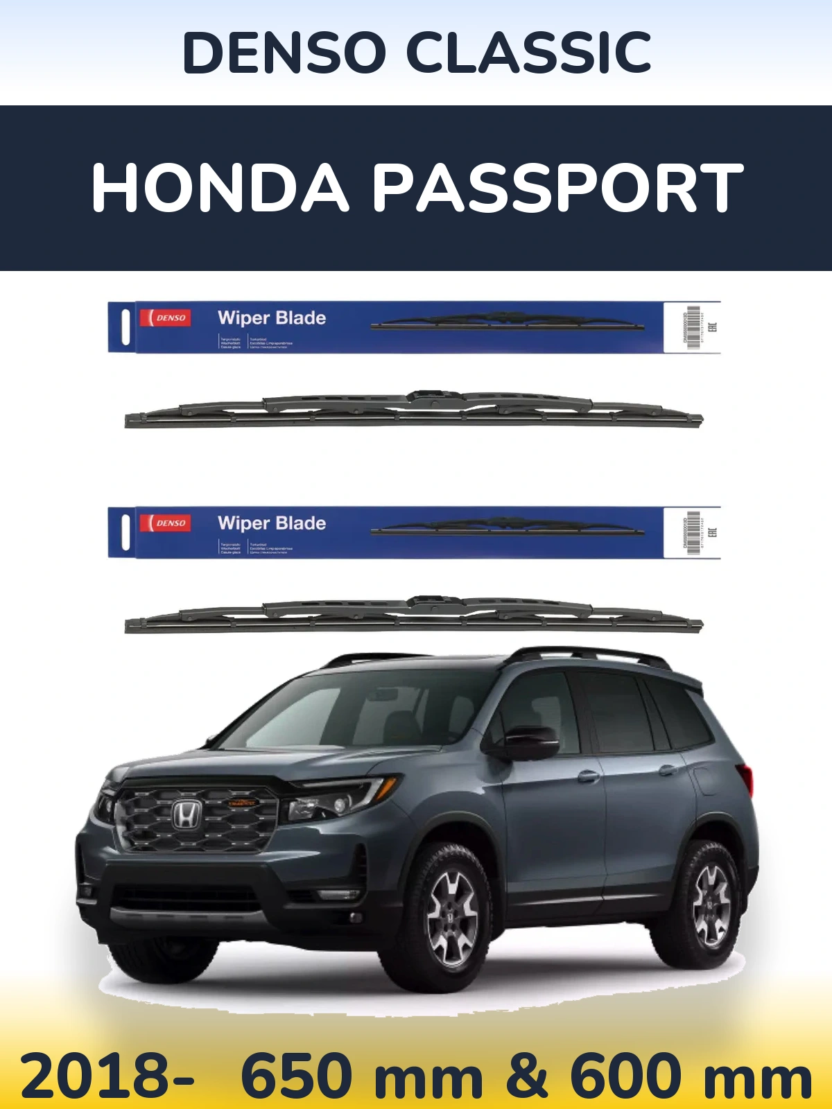Front wiper blade set Denso Classic 650 & 600 mm for Honda Passport 2018-2026