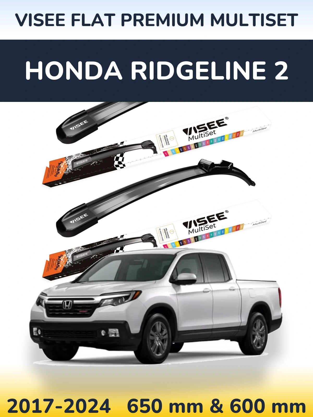 Front wiper blade set VISEE FLAT PREMIUM MultiSet 650 & 600 mm for Honda Ridgeline 2 2017-2024